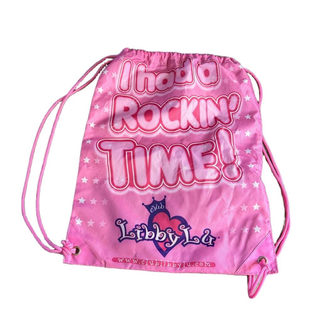 Club Libby Lu Pink I Had A Rockin Time Drawstring Backpack Y2K Vintage 2000s Bag